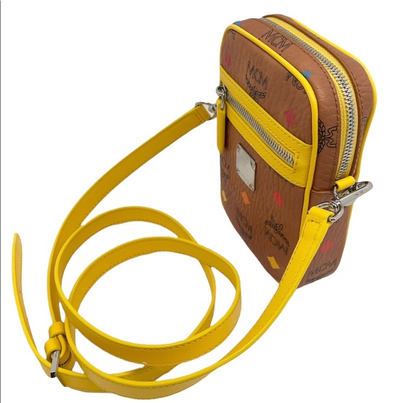 MCM Mini Multifunctional Cognac and Yellow Leather Logo Crossbody Bag - Picture 7 of 13